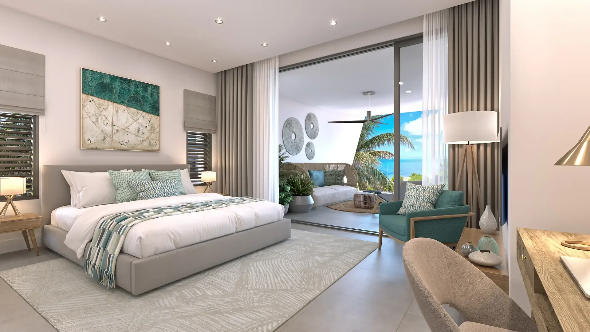 Apartment bedroom Master bedroom in a three-bedroom apartment, The Peninsula Mauritius (architect’s impression)