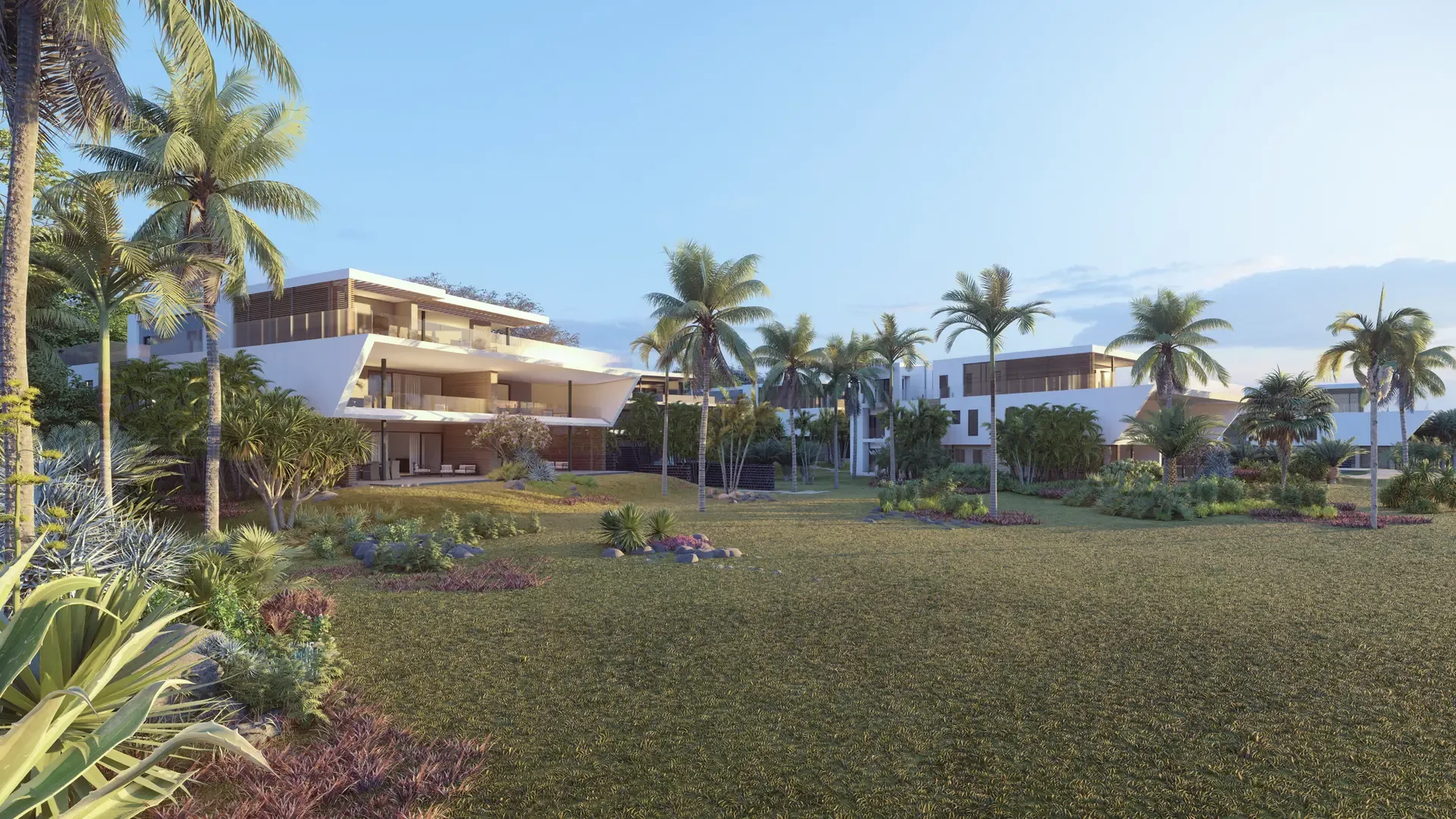 Landscaped gardens and residences Landscaped gardens and beachfront residential blocks, The Peninsula Mauritius (architect’s impression)