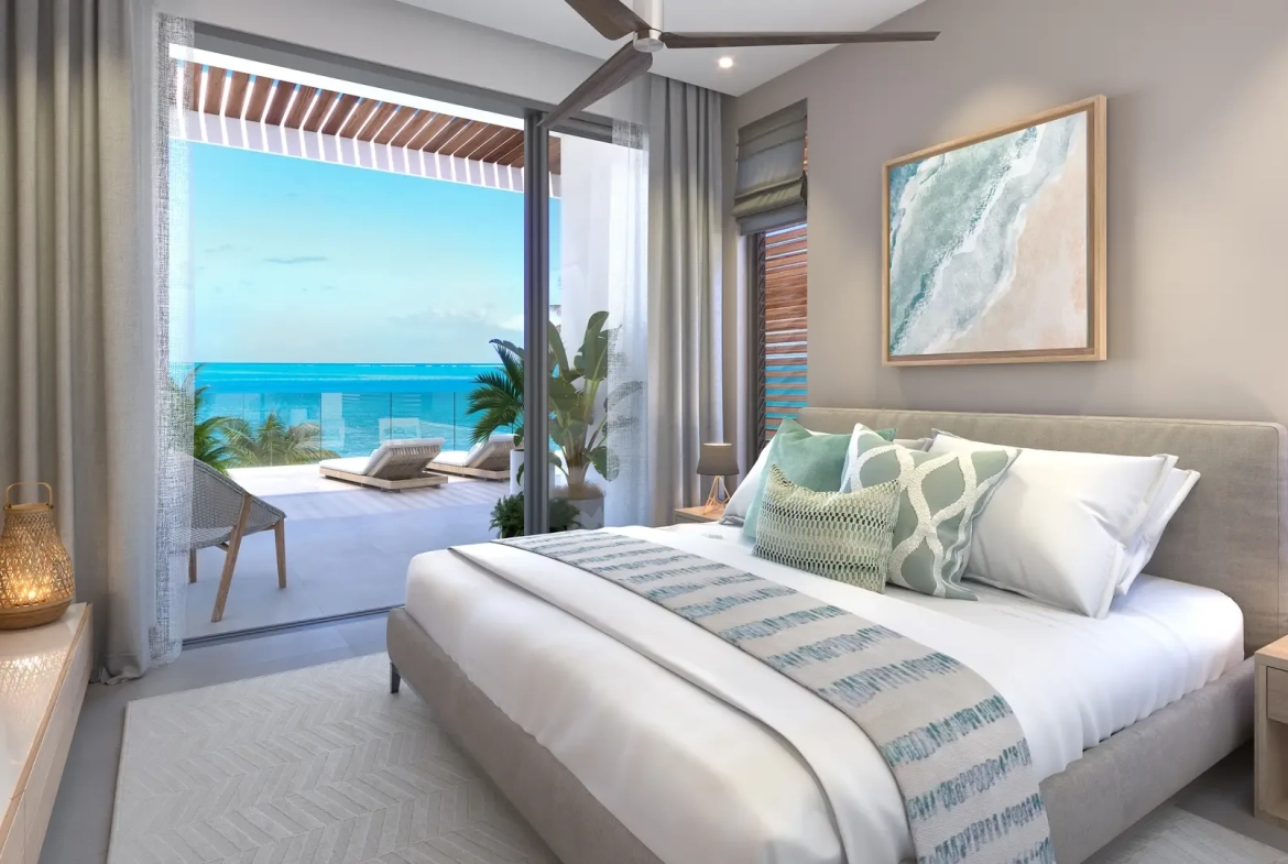 Penthouse bedroom with terrace and sea view, The Peninsula Mauritius (architect’s impression)
